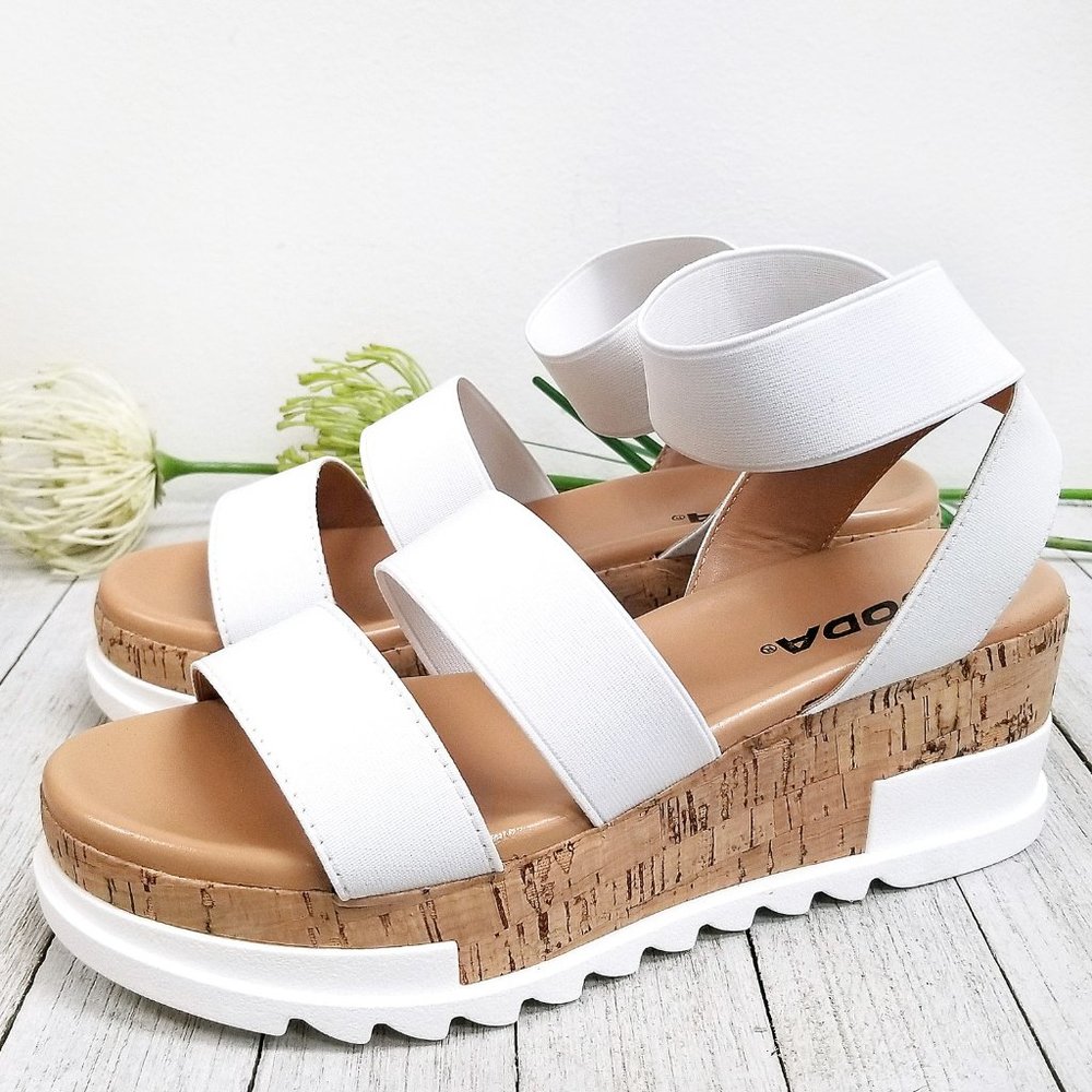 New White Elastic Espadrille Platform Wedge Sandal